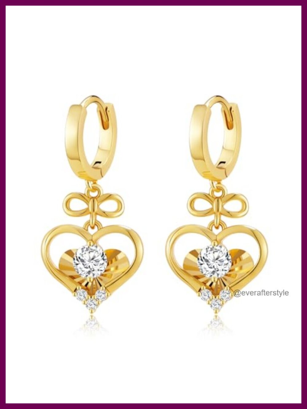 14K Gold Filled Huggie Hoop Earrings for Women Heart Bow CZ Dangle Charm